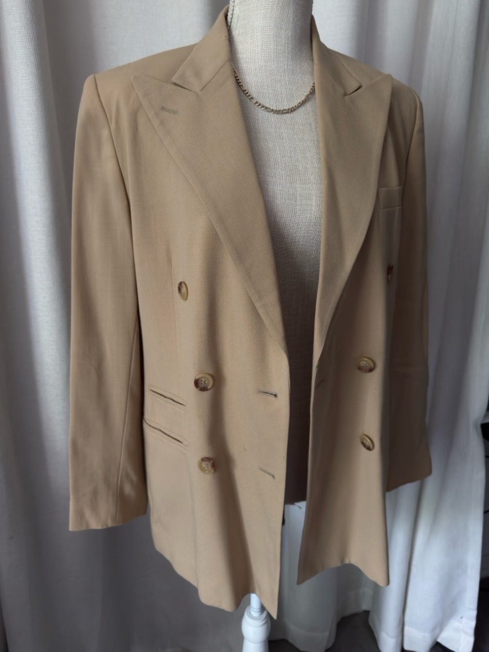 Ralph Lauren 100% Wool Classic Double-Breasted Beige Blazer